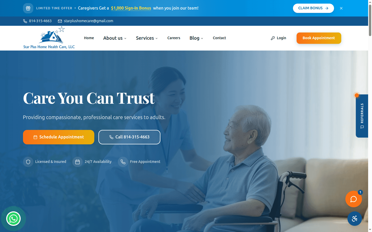 The Star Plus Home Care homepage: Care You Can Trust